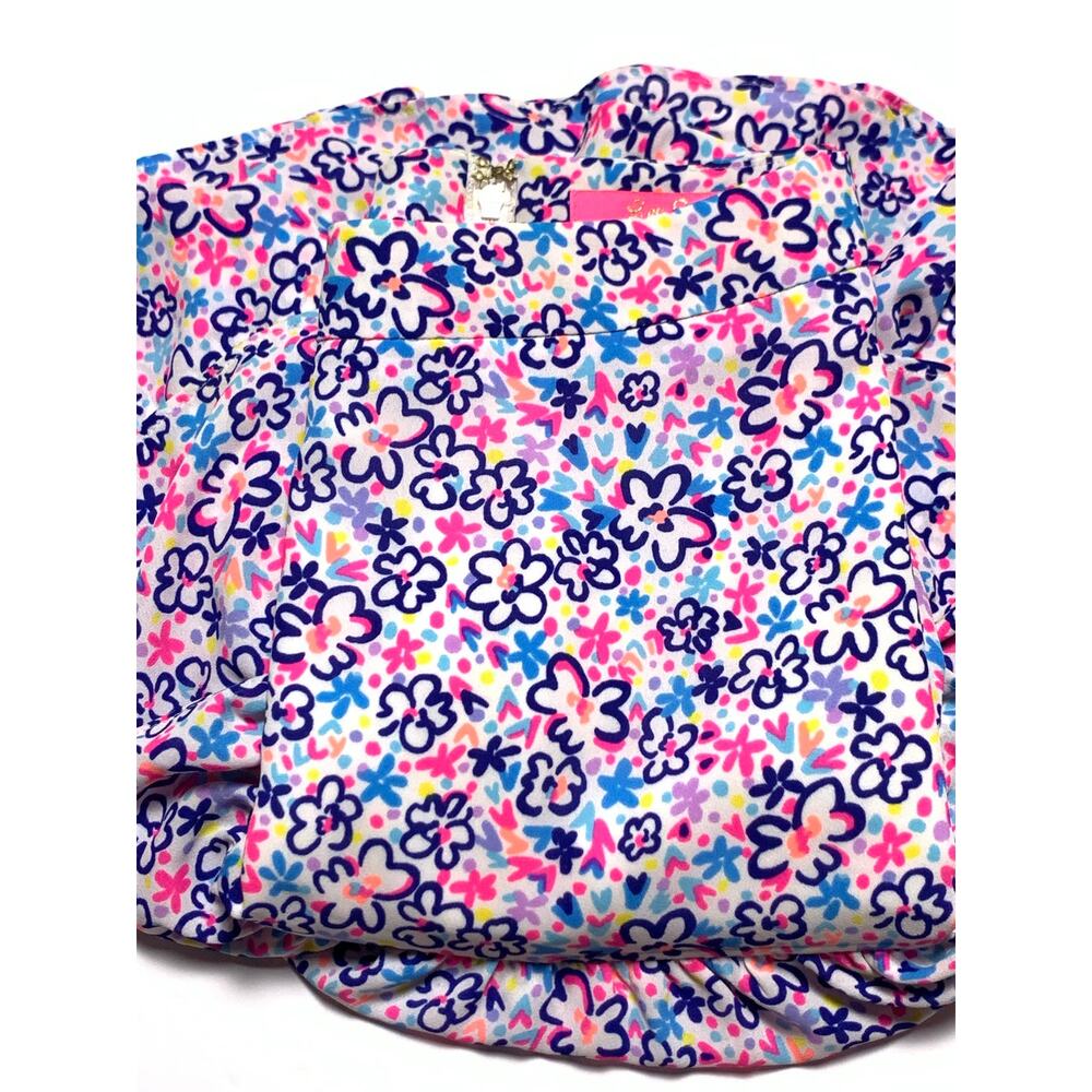 Lilly Pulitzer Womens 8 Floral Ruffle Mini Skirt Pink Blue Tiered Lined - Picture 8 of 16